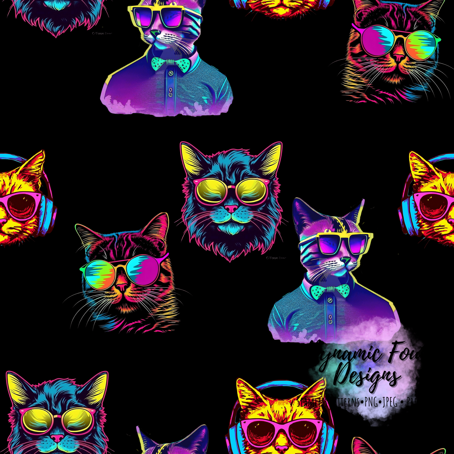 Neon Cool Cat Seamless File