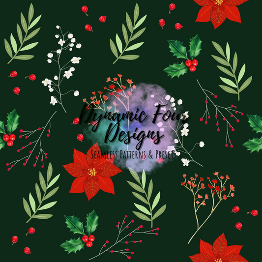 Christmas flowers Forrest Green Seamless Pattern File