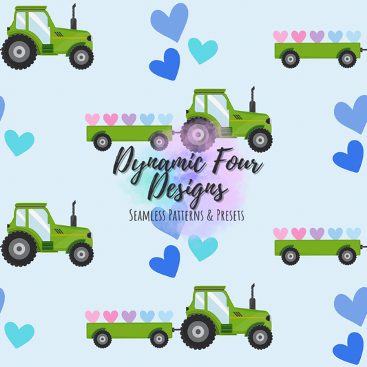 Valentines Tractors Seamless Pattern File