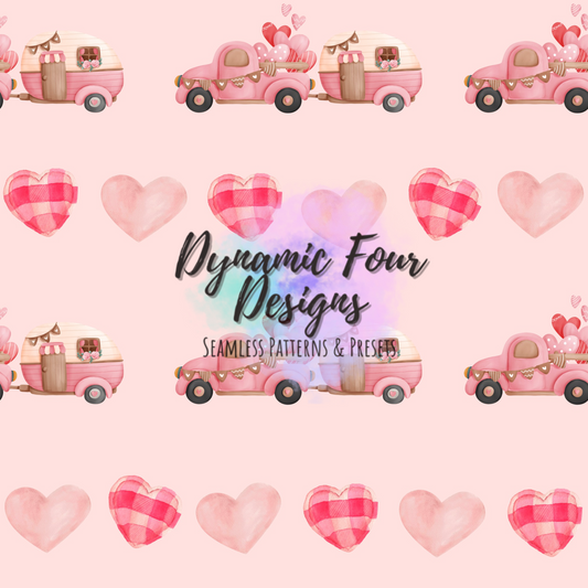 Valentines Pink Truck Seamless Pattern File