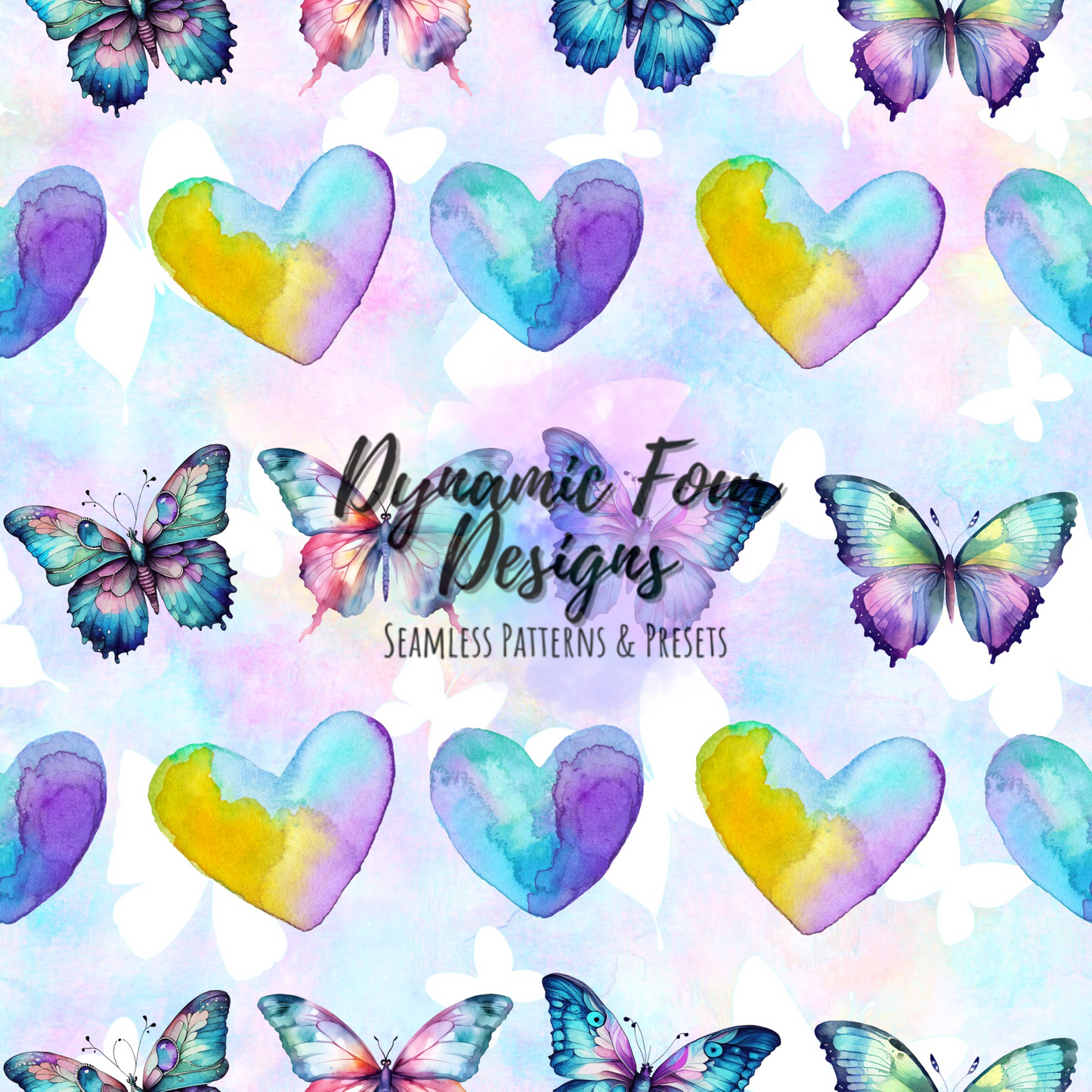 Valentines Watercolor Butterfly Seamless Pattern File