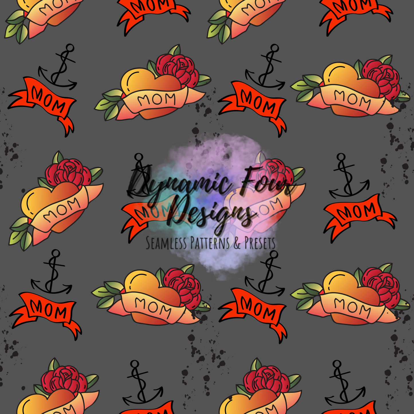 Valentines Mom Tattoo Seamless Pattern File