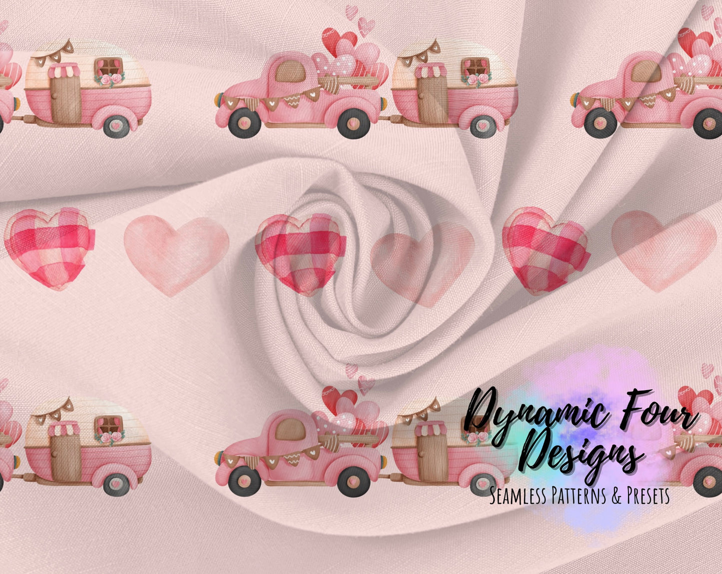 Valentines Pink Truck Seamless Pattern File