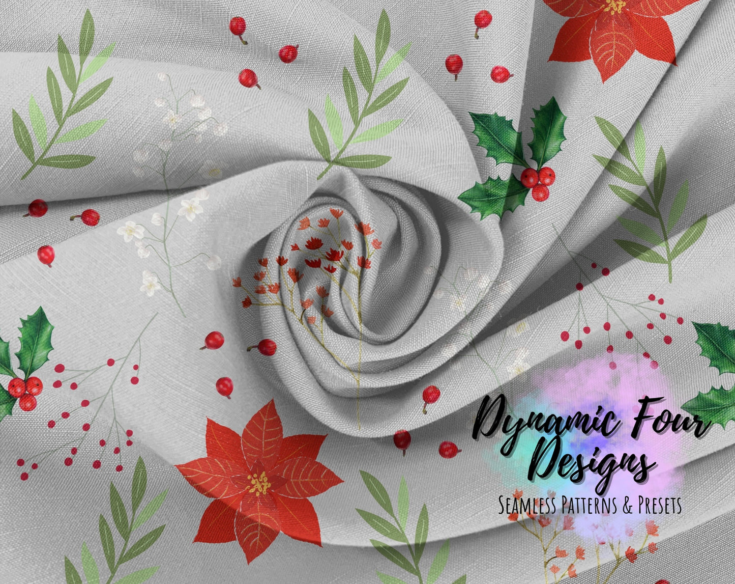 Christmas Flowers Grey Seamless Pattern File