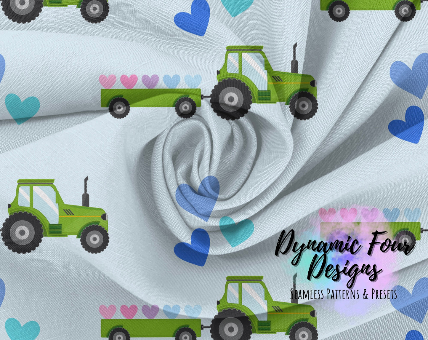 Valentines Tractors Seamless Pattern File