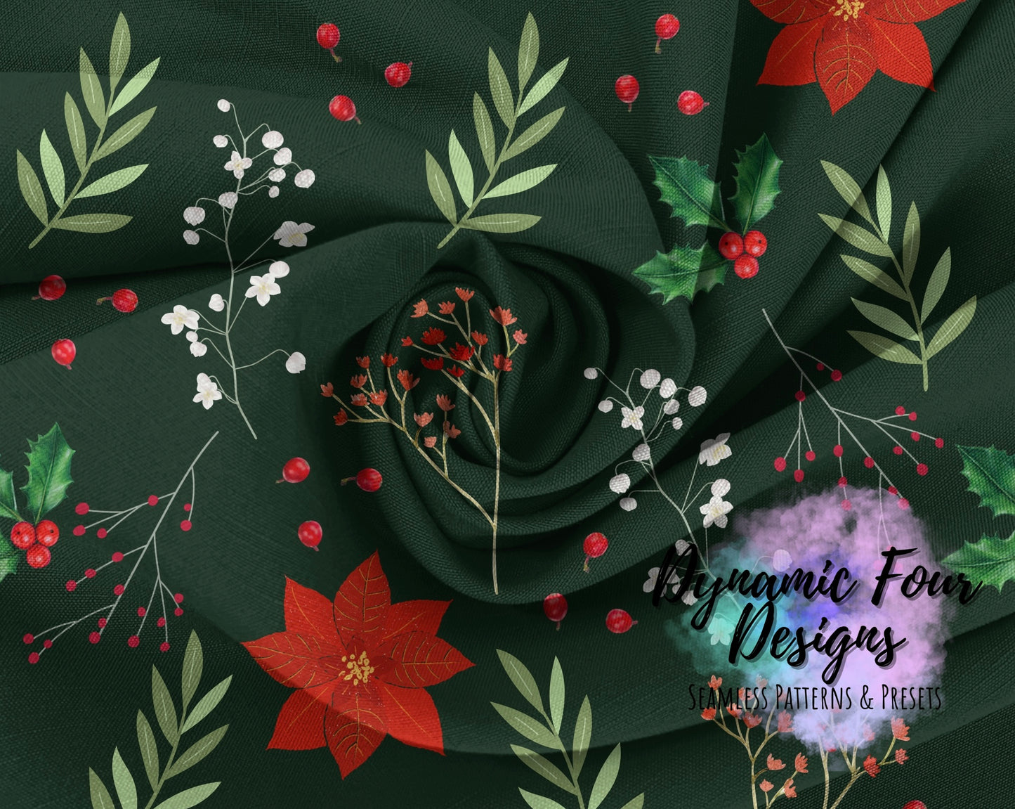 Christmas flowers Forrest Green Seamless Pattern File